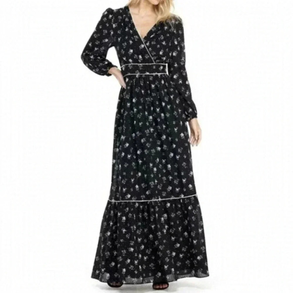 Gal Meets Glam Ariana Floral Long  Sleeve Chiffon Maxi Dress Sz 2 NWT - Picture 3 of 11